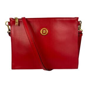 Versace Medusa Red Leather Crossbody Bag Smooth Calfskin Gold Hardware Italy